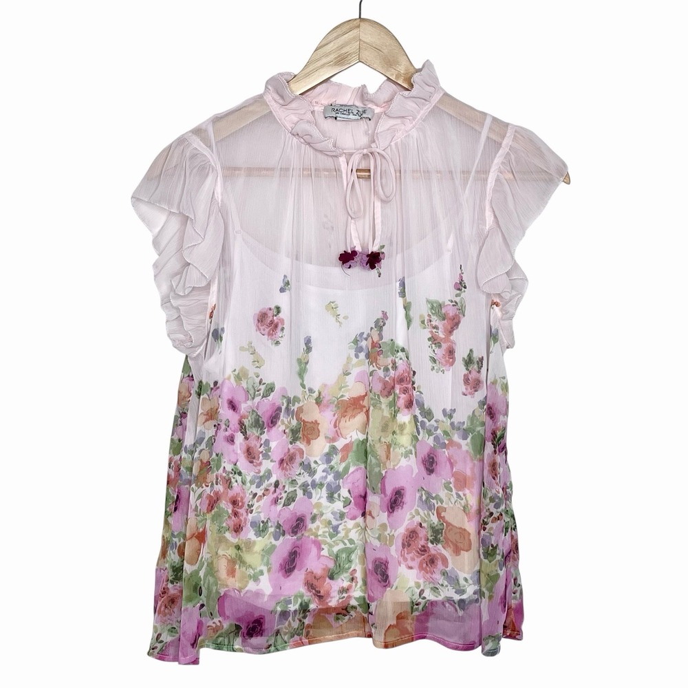 Rachel Zoe Floral Chiffon Blouse Top Womens Size M Spring Sheer Dainty Fairycore
